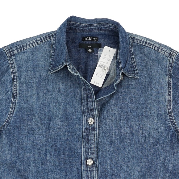 New JCREW Size 00 Slim-Fit Chambray Shirt with Jewel Buttons $138 BW194 - Picture 3 of 4